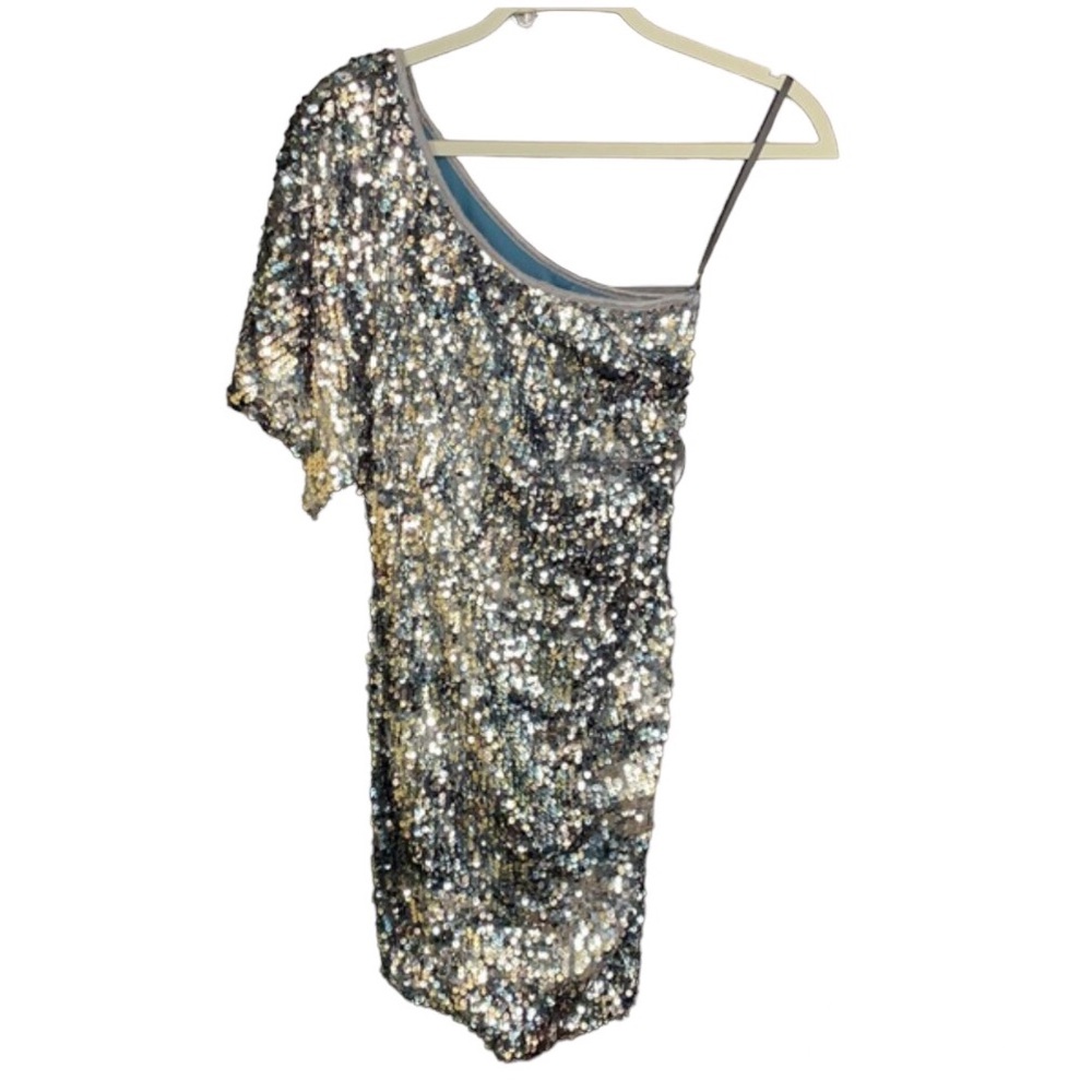 City Triangles Silver Sequin One Shoulder Dress